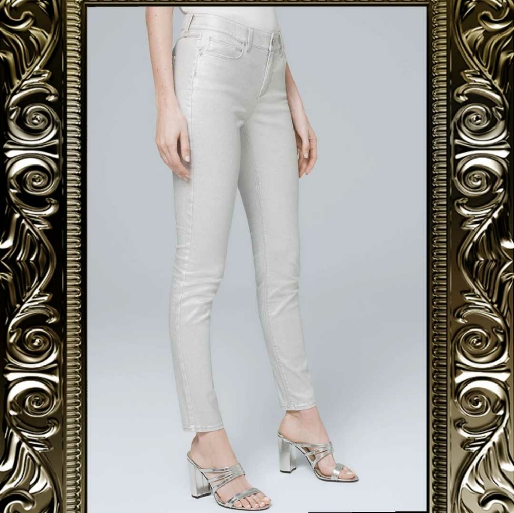 WHBM Mid-rise Silver Metallic Skinny Ankle Jeans
